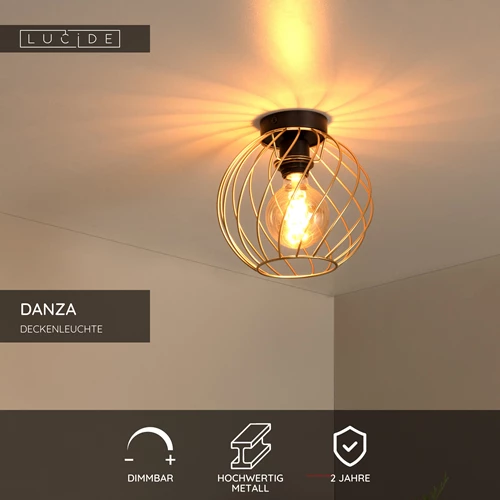 Lucide DANZA - Deckenleuchte - Ø 25 cm - 1xE27 - Mattes Gold / Messing - USP